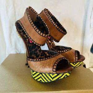 Betsey Johnson Brown Platform Heels with Yellow Accent